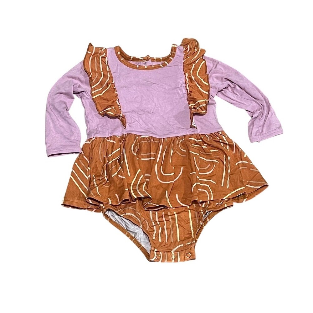 Dot Dot Baby Infant Girls Ruffle Skirted Bodysuit Dress Purple Abstract